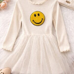 Petite Hailey Girls Smiley Face Tulle Dress Cream Ivory Size 6 Boutique $100+